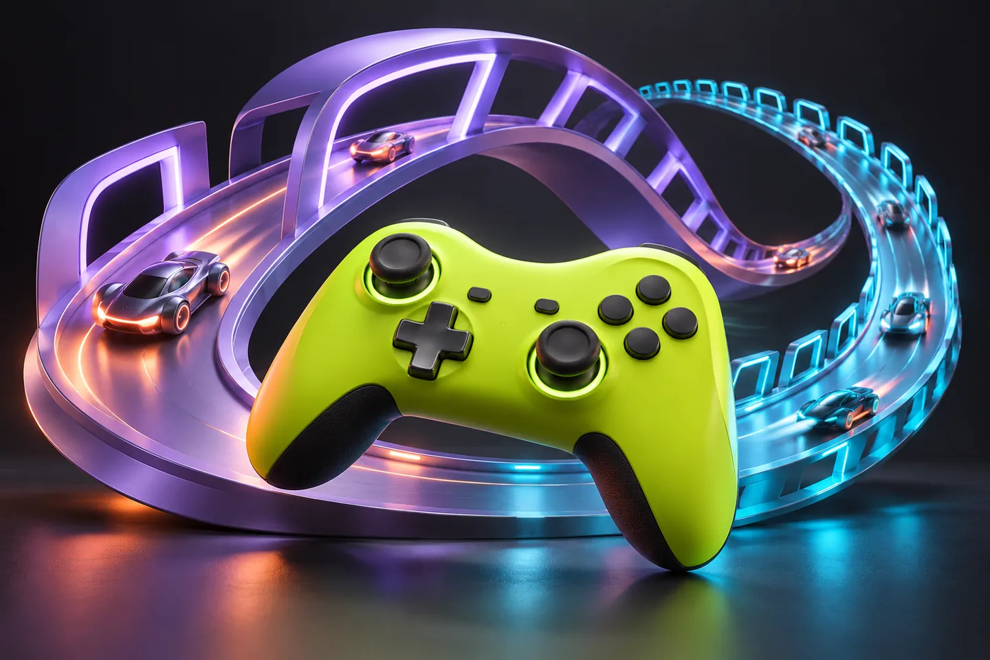 Original illustration: a controller beside two arcs of differently spaced light frames.