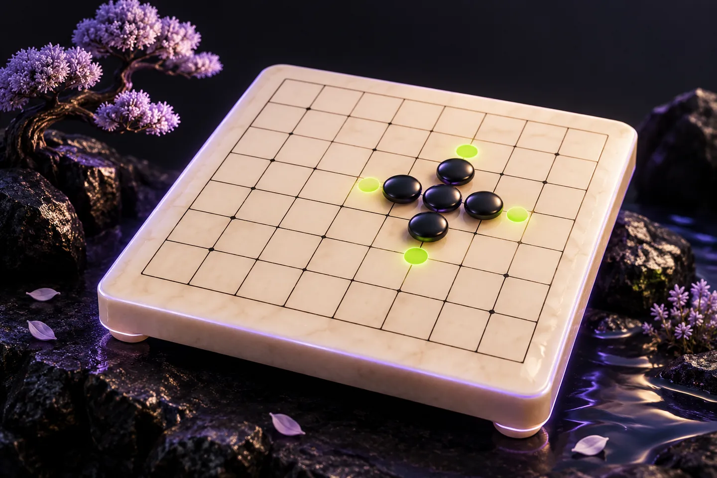 Original illustration: a calm nine-by-nine ivory Go board.