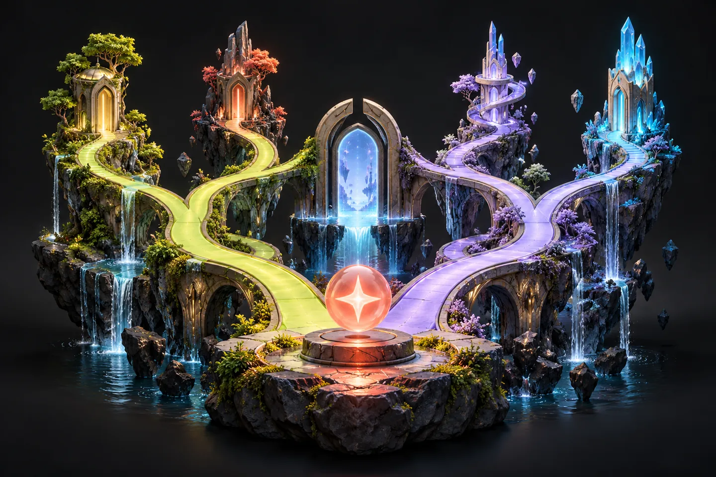 Original illustration: branching paths and rejoining paths beside a glowing choice token.